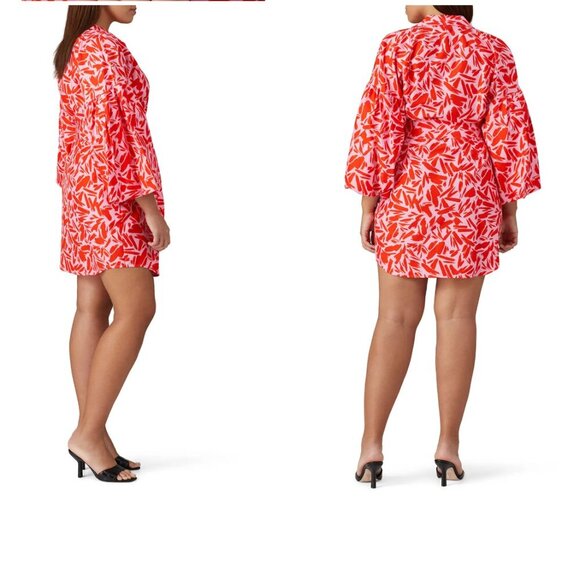 Veronica Beard Samy Silk Exaggerated Statement Puff Sleeve Shirt Dress Size 14 - Picture 6 of 16